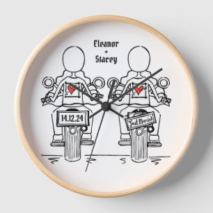 Custom Two Brides Biker Motorcycle Wedding Clock
