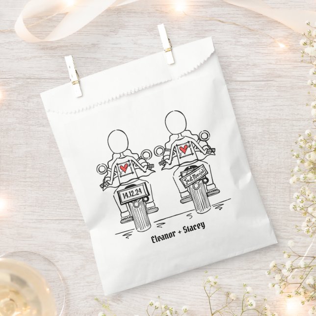 Custom Two Brides Biker Motorcycle Wedding Favor Bag (Clipped)