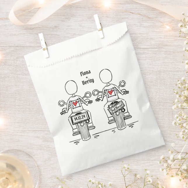 Custom Two Brides Biker Motorcycle Wedding Favor Bag (Clipped)