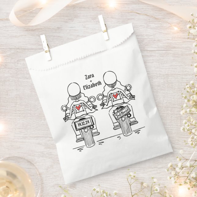 Custom Two Brides Biker Motorcycle Wedding Favor Bag (Clipped)