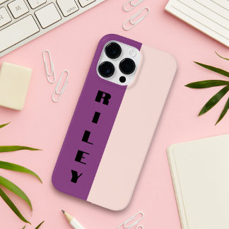 Custom Two Color Block Rose Pink Purple Big Name iPhone 14 Pro Max Case