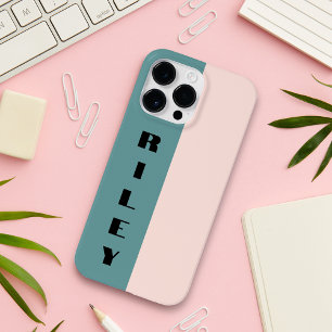 Custom Two Color Block Rose Pink Teal Big Name Case-Mate iPhone 14 Pro Max Case