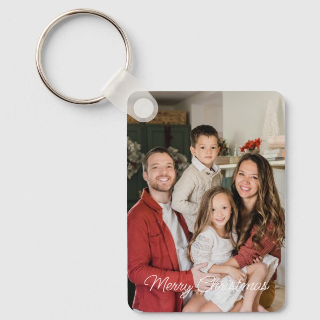 Custom Two Family Photo Double Sided Christmas Keychain (Front)