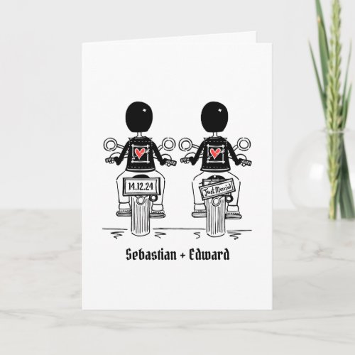 Custom Two Grooms Biker Motorcycle Evening Wedding Invitation