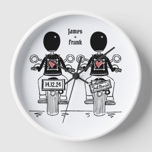 Custom Two Grooms Biker Motorcycle Wedding Clock