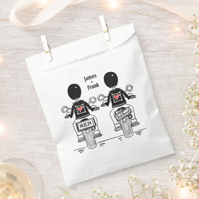 Custom Two Grooms Biker Motorcycle Wedding  Favor Bag (Clipped)