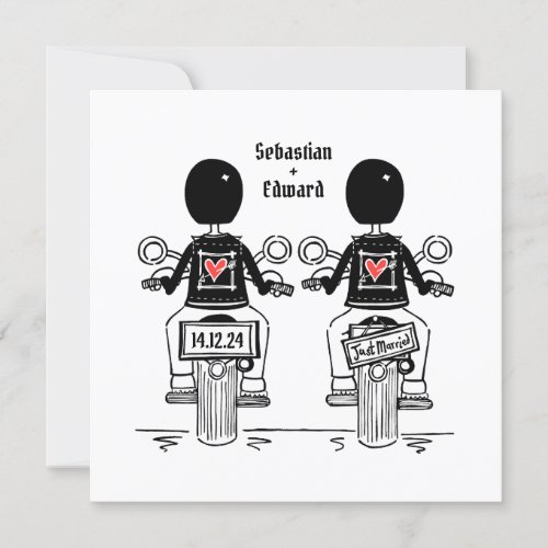 Custom Two Grooms Biker Motorcycle Wedding Invitation