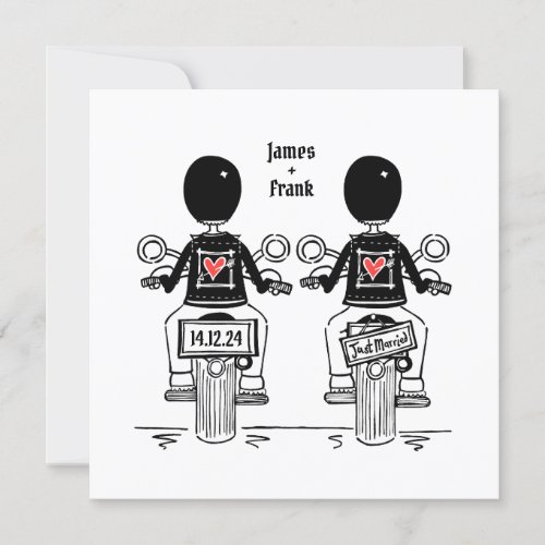Custom Two Grooms Biker Motorcycle Wedding Invitation