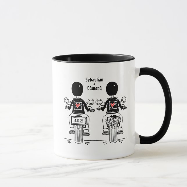Custom Two Grooms Biker Motorcycle Wedding Mug (Right)