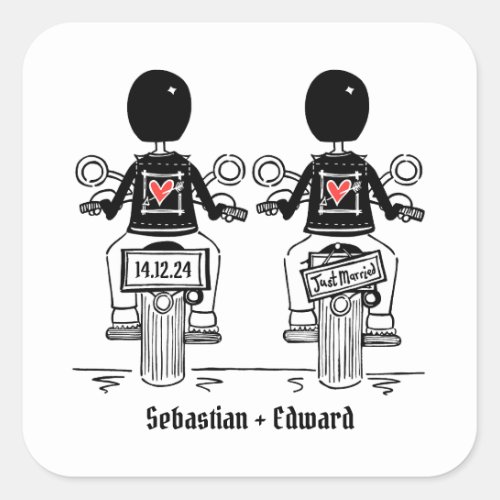 Custom Two Grooms Biker Motorcycle Wedding Square Sticker