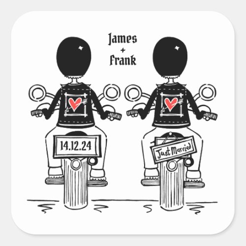 Custom Two Grooms Biker Motorcycle Wedding Square Sticker