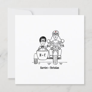 Custom Two Grooms Motorbike and Sidecar Wedding Invitation