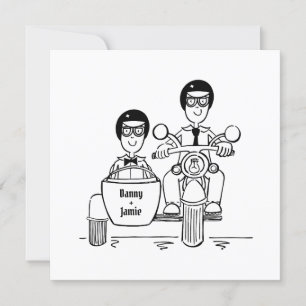 Custom Two Grooms Motorbike and Sidecar Wedding Invitation