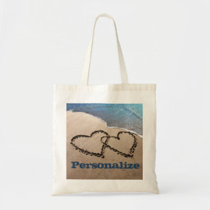 Custom Two Hearts In The Sand Tote Bag