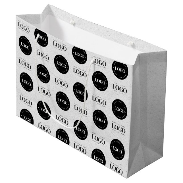 Custom Two Logo Step & Repeat Business Gray Kraft Large Gift Bag (Front Angled)