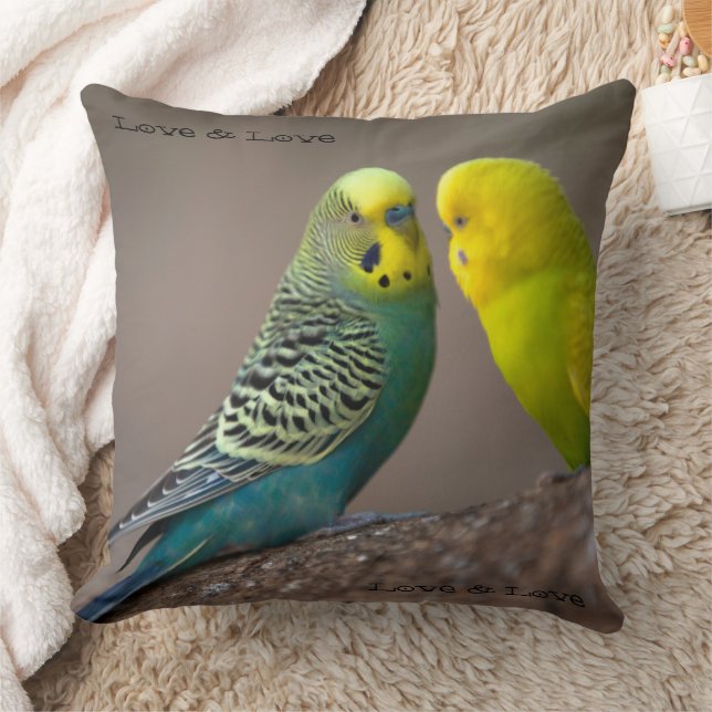 Custom Two parrot image with Love Text  Throw Pillow (Blanket)