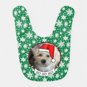 Custom Two Photo Christmas Santa Hat Pet HO HO HO Baby Bib
