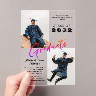 Custom Two Photo Class of 20XX Graduate Acrylic Invitations