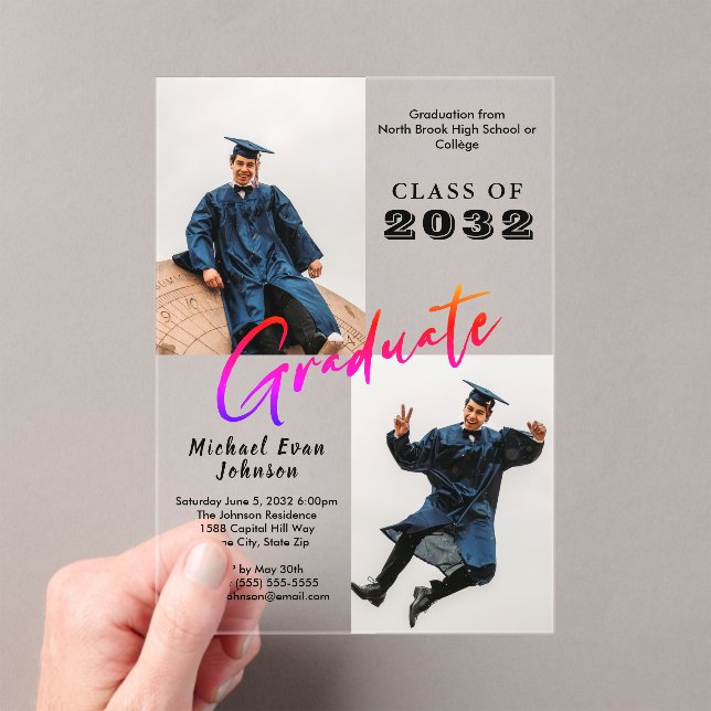 Custom Two Photo Class of 20XX Graduate Acrylic Invitations (Insitu (Handheld))