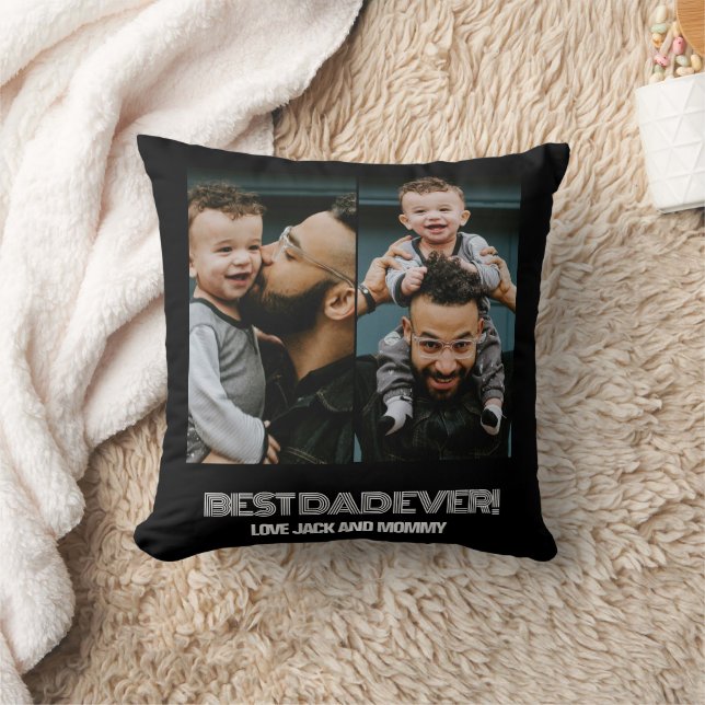 Custom Two Photo Collage Best Dad Ever Throw Pillow (Blanket)