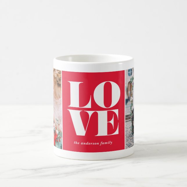 Custom Two Photo Collage Red LOVE Valentine's Day Coffee Mug (Center)
