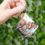 Custom Two Photo Double Sided Family Photo Keychain<br><div class="desc">This simple and modern graduation party paper napkin features a rich black background with crisp white text for a bold, high-contrast, elevated look. The design is shown in white lettering, with the option to switch to soft ivory for a custom finish that suits any style. All text is neatly placed...</div>