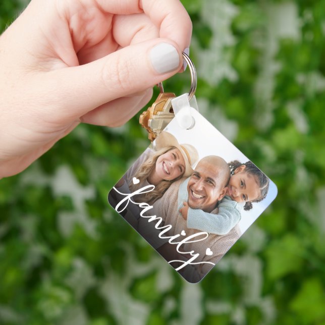 Custom Two Photo Double Sided Family Photo Keychain (Hand)