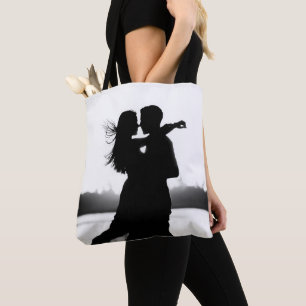 Custom Two Photo Make it Black And White Tote Bag