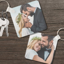Custom Two Photo Newlywed Double Sided Wedding Keychain
