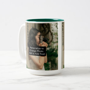 Custom Two Photos Artwork Slogan 15 oz Two-Tone Coffee Mug