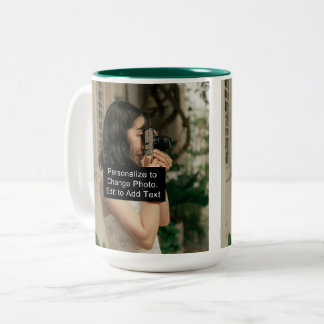 Custom Two Photos Artwork Slogan 15 oz Two-Tone Coffee Mug