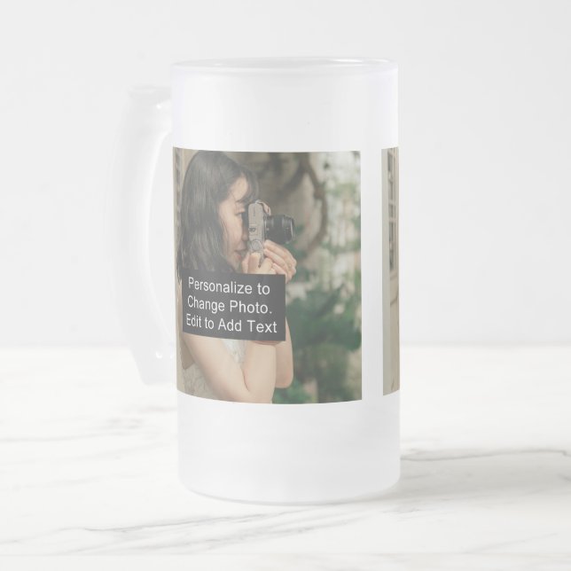 Custom Two Photos Artwork Slogan 16 oz Frosted Glass Beer Mug (Front Left)