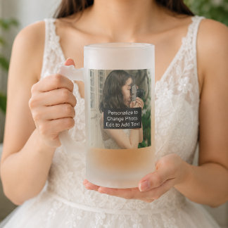 Custom Two Photos Artwork Slogan 16 oz Frosted Glass Beer Mug