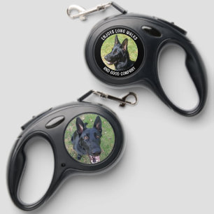 Custom Two Photos Black German Shepherd & Quote Retractable Pet Leash