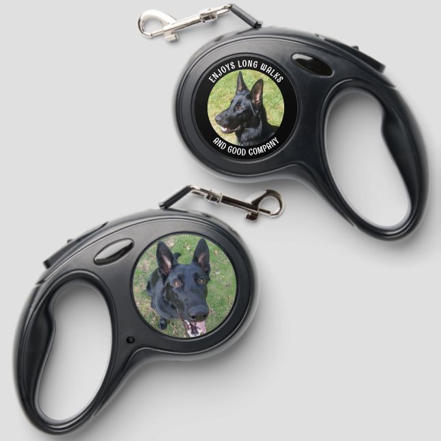 Custom Two Photos Black German Shepherd & Quote Retractable Pet Leash (Front & Back)