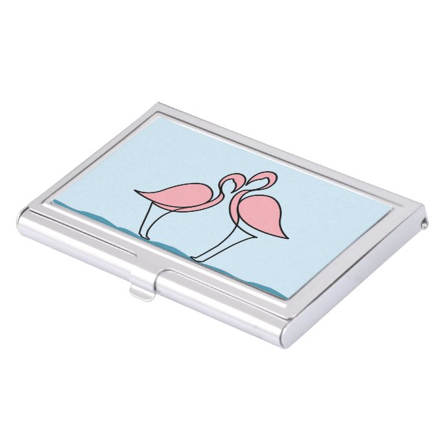 Custom Two Pink Flamingos on the Water Business Card Case (Front)