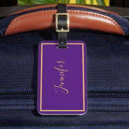Custom Two-Sided Script Name - address purple Gold Luggage Tag