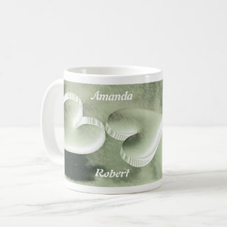 Custom two silver green hearts with names Cup