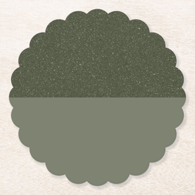 Custom Two-Tone Moss Green Scalloped Paper Coaster (Front)