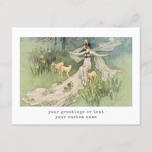 Custom Typewriter Text Vintage Fairy Lamb Spring Postcard