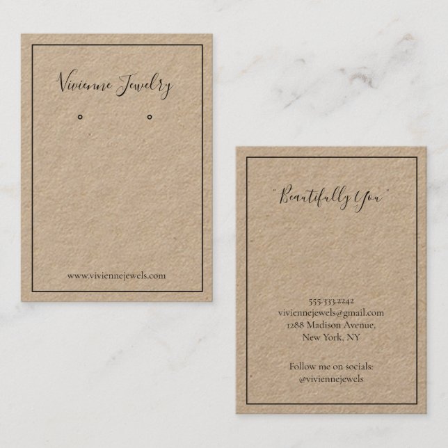Custom Typography Jewelry Earrings Display Card (Front/Back)