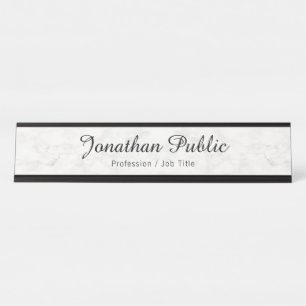 Custom Typography Modern Elegant White Marble Desk Name Plate