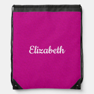 Custom Typography Script Name Personalized Pink Drawstring Bag