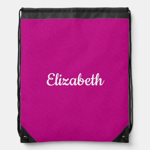 Custom Typography Script Name Personalized Pink Drawstring Bag