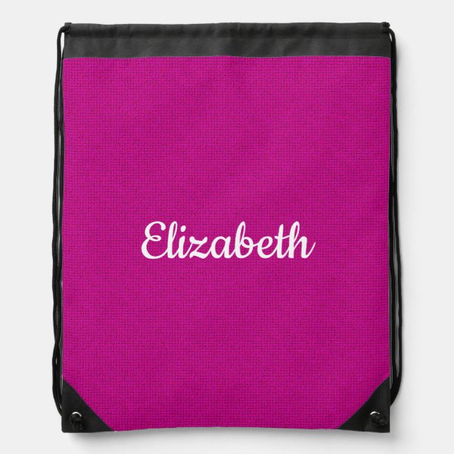 Custom Typography Script Name Personalized Pink Drawstring Bag (Front)