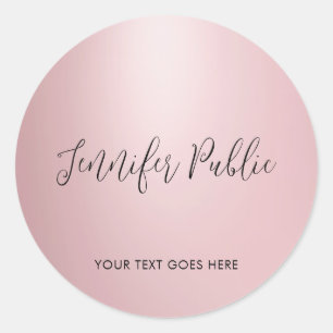 Custom Typography Script Name Rose Gold Template Classic Round Sticker