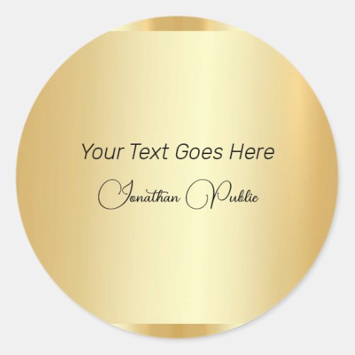 Custom Typography Script Template Faux Gold Classic Round Sticker