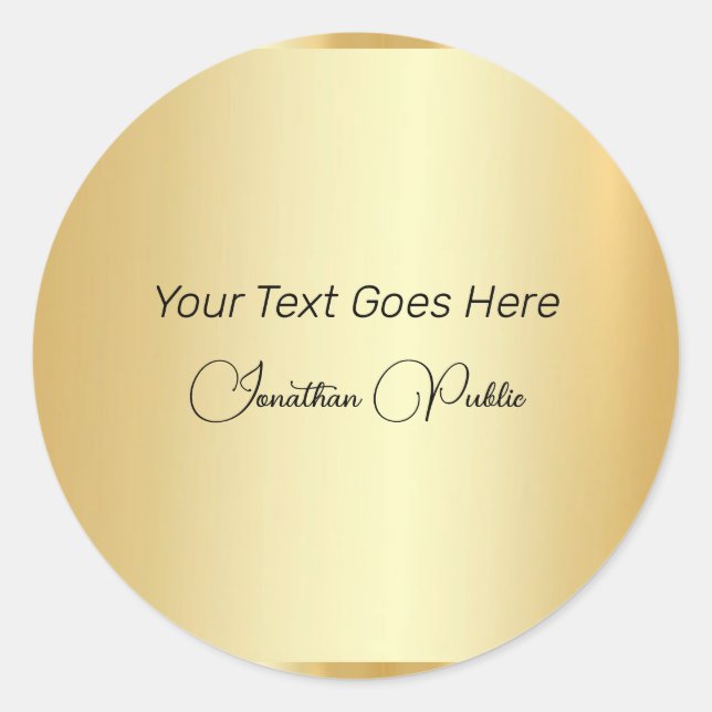 Custom Typography Script Template Faux Gold Classic Round Sticker (Front)