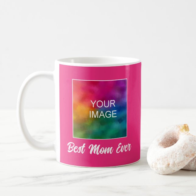 Custom Typography Template Fuchsia Best Mom Ever Coffee Mug (With Donut)