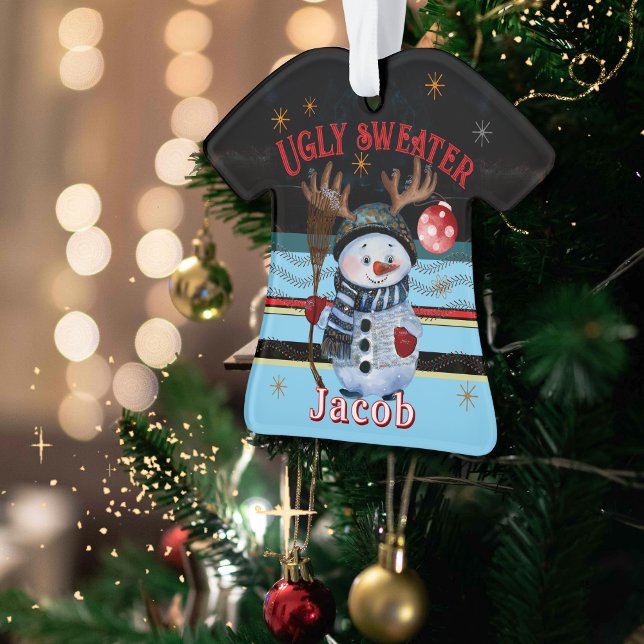 Custom Ugly Sweater- Antlered Snowman Christmas  Ornament (Custom Ugly Sweater- Antlered Snowman Christmas Ornament)